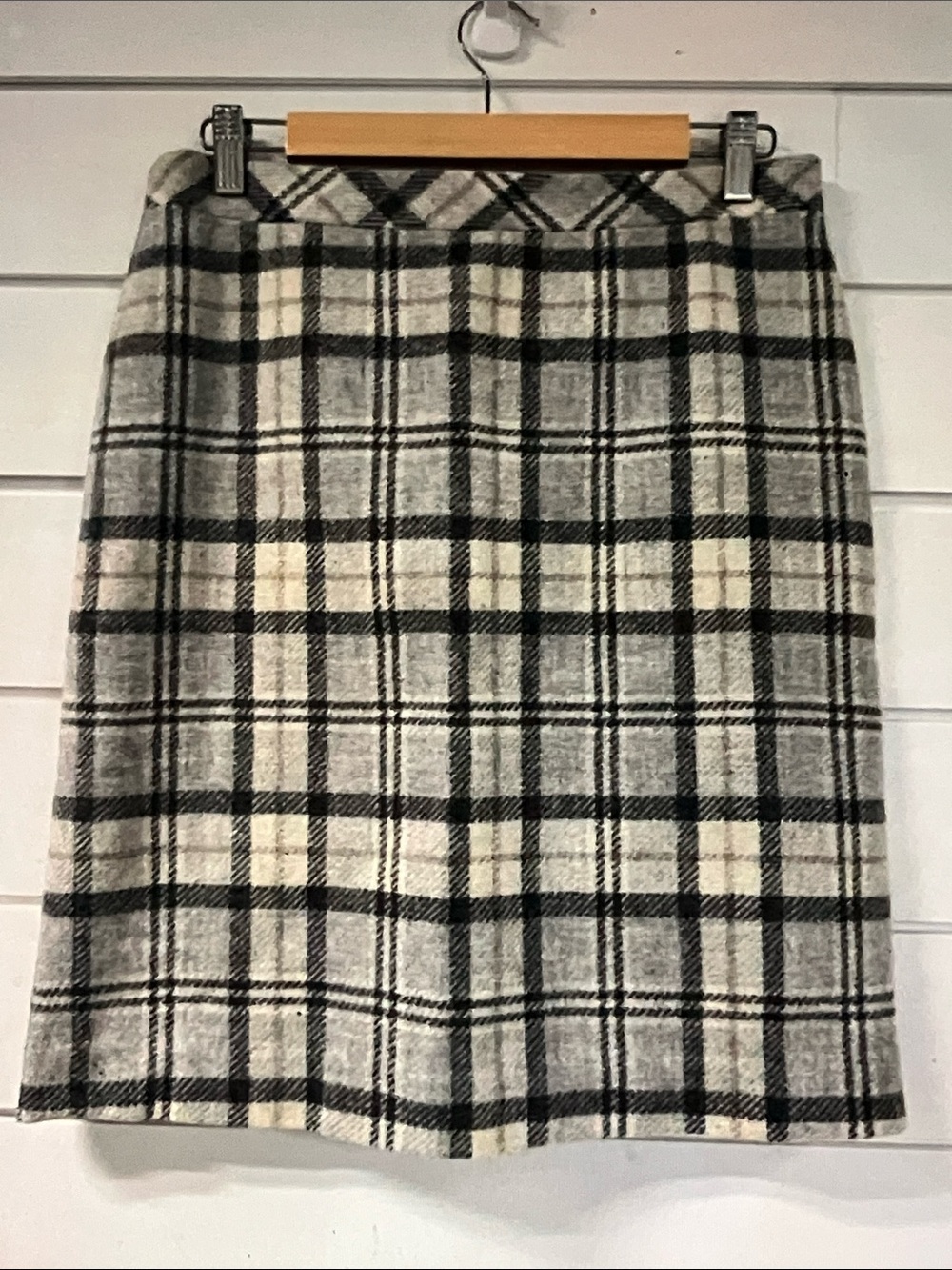 L.L. Bean Black & Cream Plaid Midi A-Line Skirt